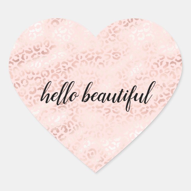 Girly Pink Glam Leopard Print Ombre Herz-Aufkleber (Vorderseite)