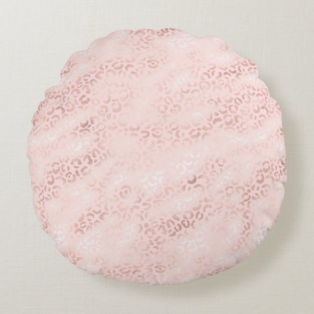 Girly Pink Glam Leopard Print Ombre Rundes Kissen (Vorderseite)