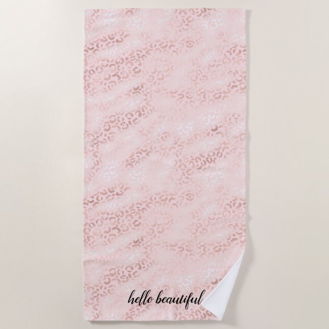 Girly Pink Glam Leopard Print Ombre Strandtuch (Vorderseite)