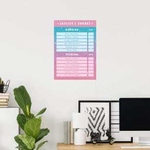 Girly Pink Glitter Kinder Trockenwischtabelle Tägl Poster