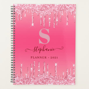 Girly Pink Glitter-Monogramm Planer