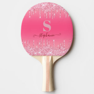 Girly Pink Glitter-Monogramm Tischtennis Schläger