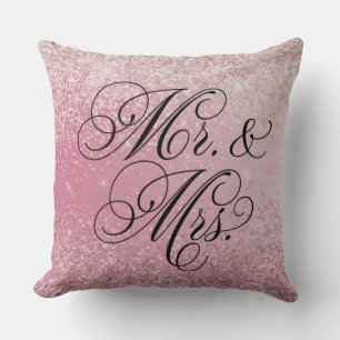 Girly Pink Glitter Ombre Mr und Mrs Wurfkissen Kissen