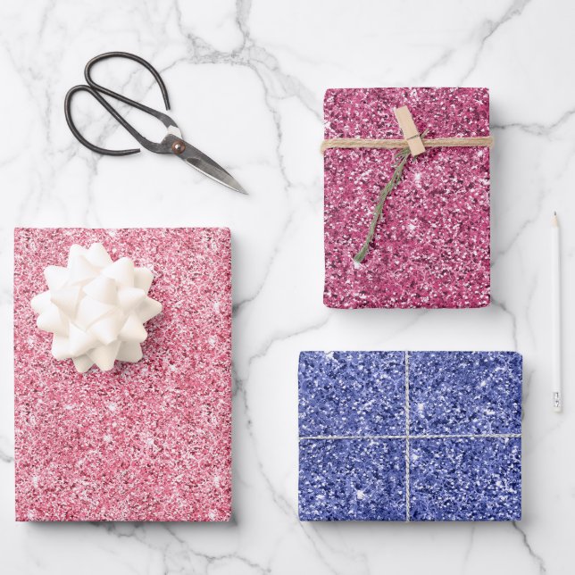 Girly Pink Glitz Glitzer Geschenkpapier Set (Vorderseite)