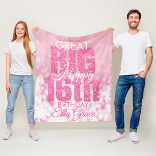 Girly Pink Glitzer 16. Geburtstag Fleece Blanket