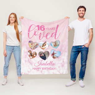 Girly Pink Glitzer 16. Geburtstag FotoCollage Fleecedecke