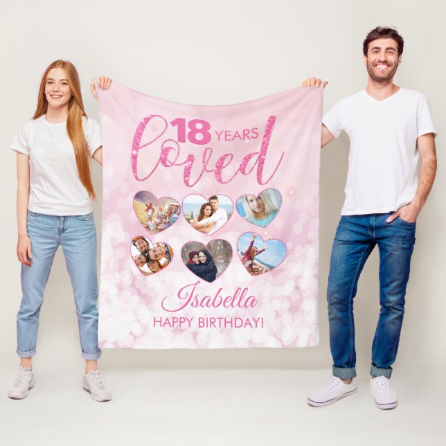 Girly Pink Glitzer 18. Geburtstag FotoCollage Fleecedecke (Beispiel)
