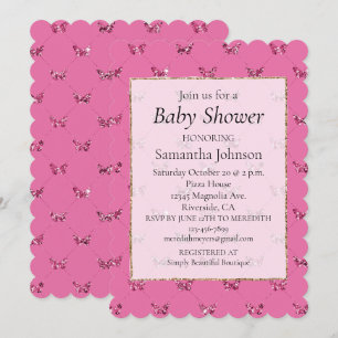 Girly Pink Glitzer Butterflies Babydusche Einladung