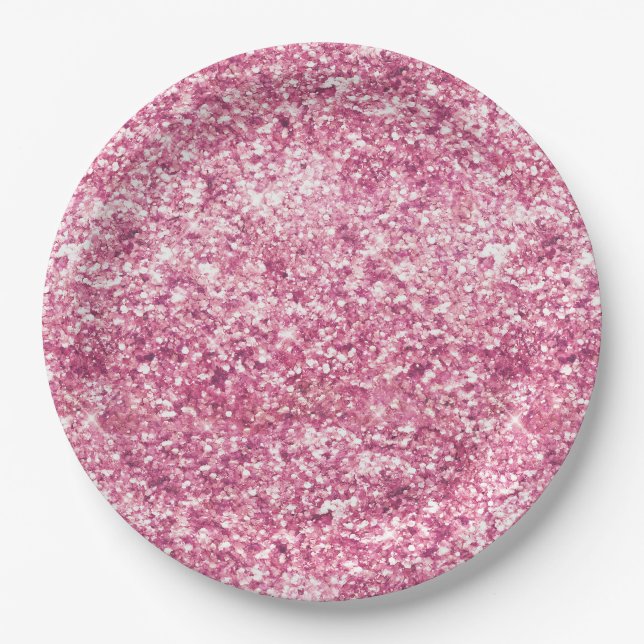 Girly Pink Glitzer Confetti Pappteller (Vorderseite)