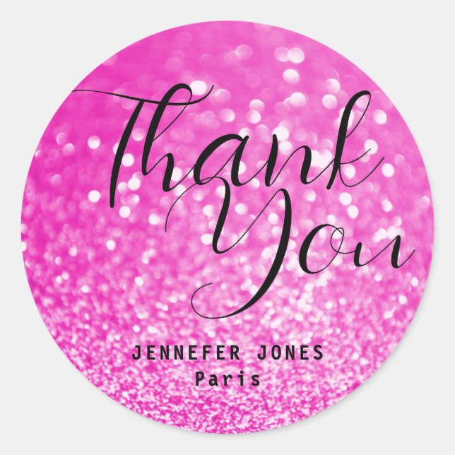 Girly Pink Glitzer Crystal Bokeh Danke Labels Runder Aufkleber (Vorderseite)