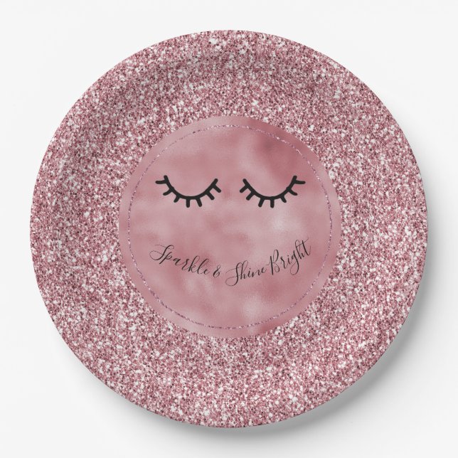 Girly Pink Glitzer Eyelashes       Pappteller (Vorderseite)