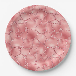 Girly Pink Glitzer Giraffe Print Pappteller
