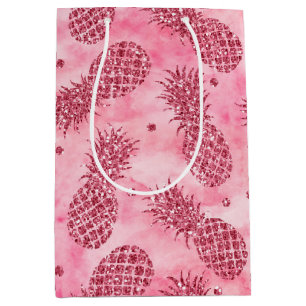 Girly Pink Glitzer Glitzy Ananas Mittlere Geschenktüte