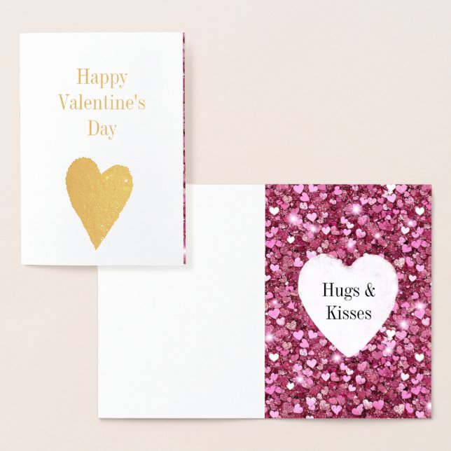 Girly Pink Glitzer Hearts Hugs Folienkarte (Anzeige)