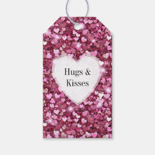 Girly Pink Glitzer Hearts Hugs Geschenkanhänger