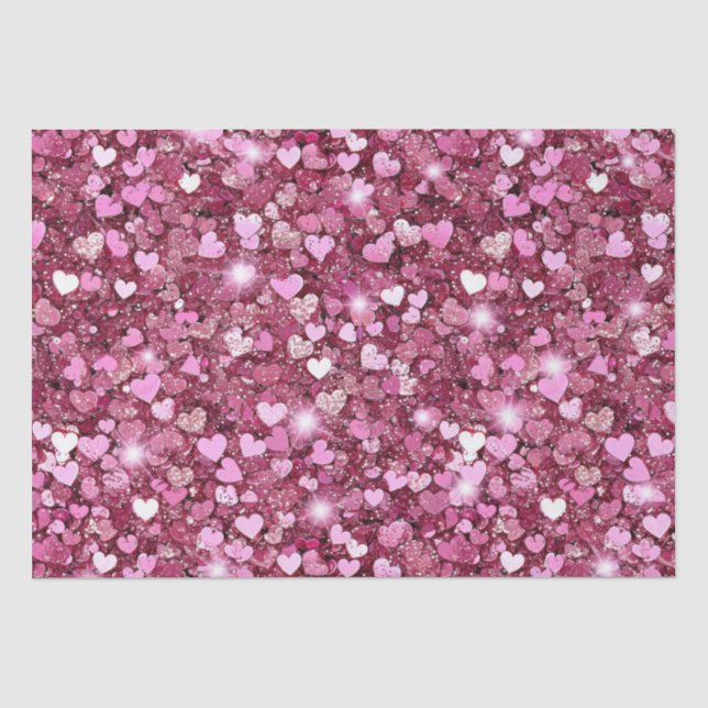 Girly Pink Glitzer Hearts Seidenpapier (Vorderseite)