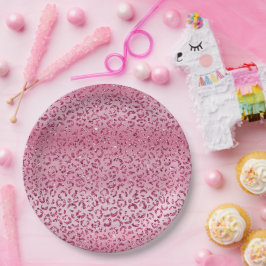 Girly Pink Glitzer Leopard Ombre Pappteller