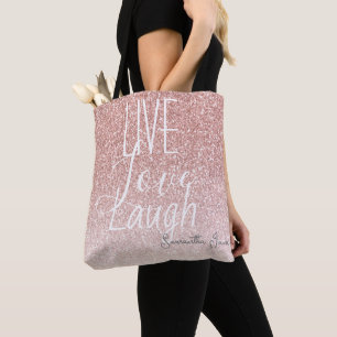 Girly Pink Glitzer Live Liebe Lachen Motivierend Tasche