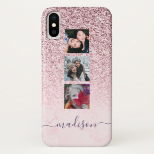 Girly Pink Glitzer Marble Foto Script Name Case-Mate iPhone Hülle