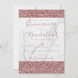 Girly Pink Glitzer Marble Quinceanera Foto Einladung
