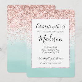 Girly Pink Glitzer Mint Ombre Wassercolor Einladung