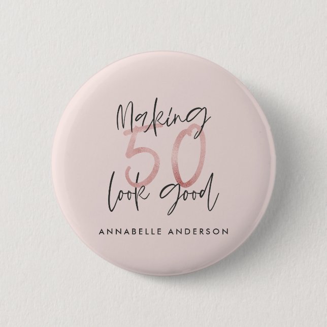 Girly-pink-Glitzer modern und stilvoll 50. Geburts Button (Vorderseite)