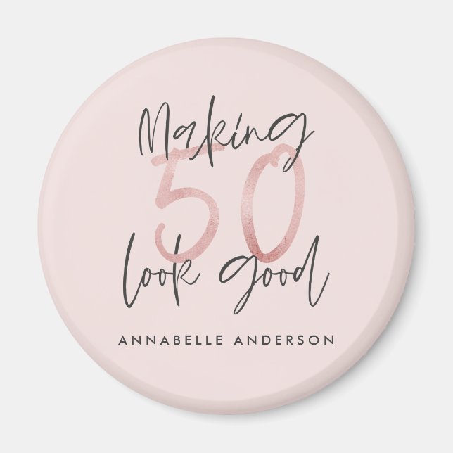 Girly-pink-Glitzer modern und stilvoll 50. Geburts Magnet (Vorne)