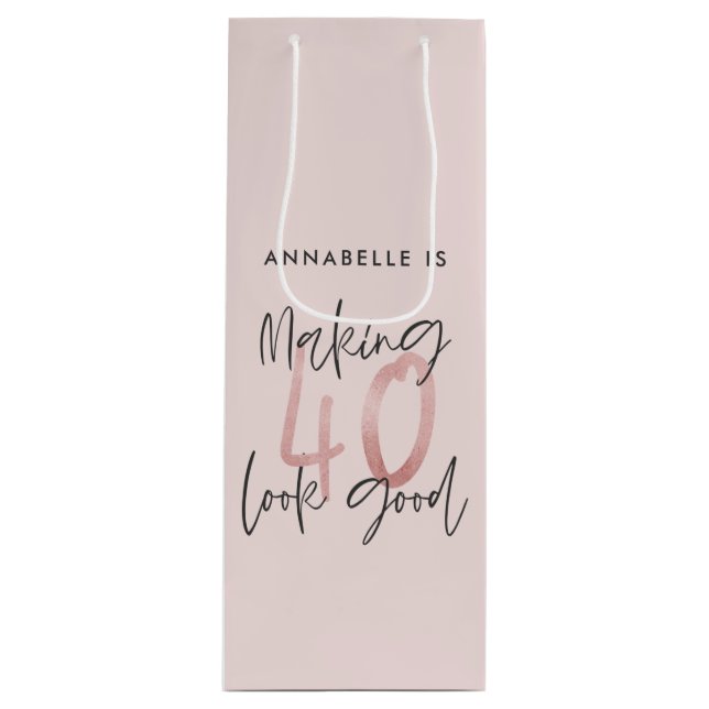 Girly pink Glitzer Moderner, stilvoller 40. Geburt Geschenktüte Für Weinflaschen (Vorderseite)