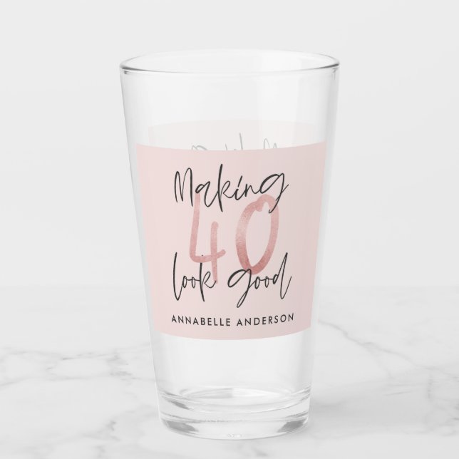 Girly pink Glitzer Moderner, stilvoller 40. Geburt Glas (Vorderseite)