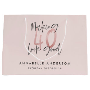 Girly pink Glitzer Moderner, stilvoller 40. Geburt Große Geschenktüte