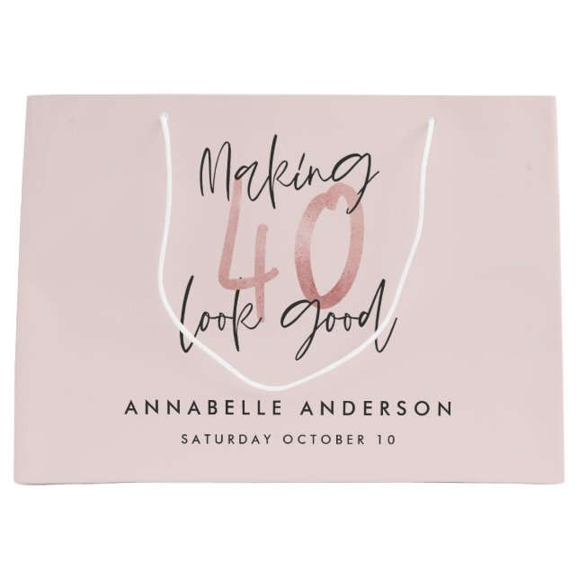 Girly pink Glitzer Moderner, stilvoller 40. Geburt Große Geschenktüte (Vorderseite)