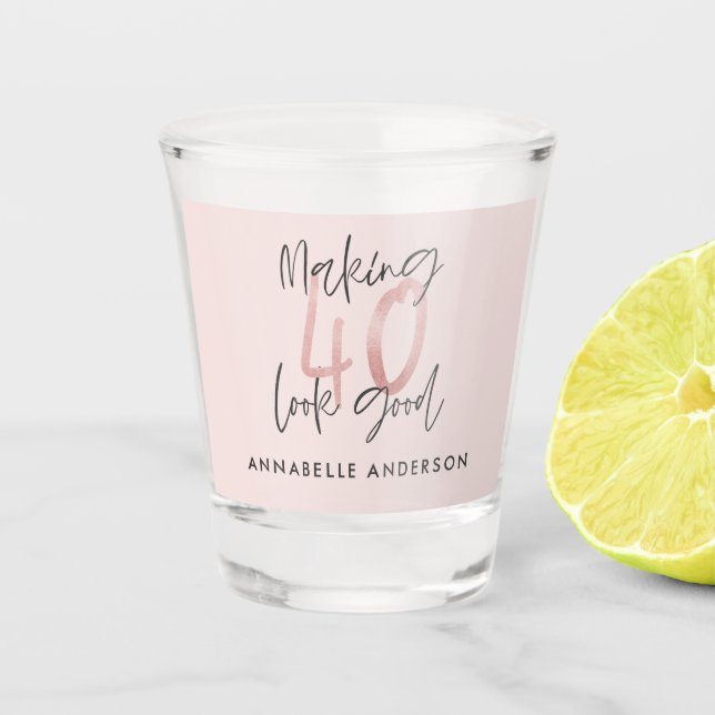 Girly pink Glitzer Moderner, stilvoller 40. Geburt Schnapsglas (Vorderseite)