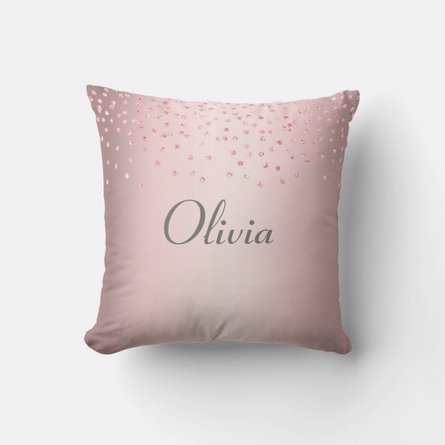 Girly Pink Glitzer Name Throw Kissen (Vorderseite)