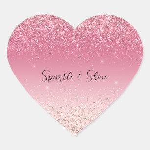 Girly Pink Glitzer Ombre Sparkle Herz-Aufkleber