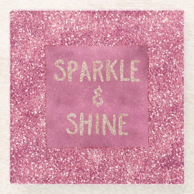 Girly Pink Glitzer Sparkle Glasuntersetzer (Vorderseite)