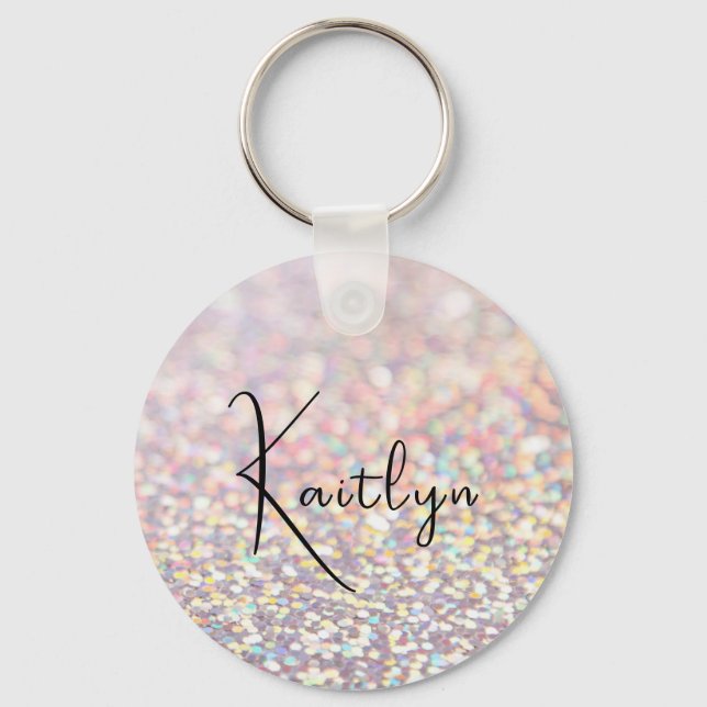 Girly Pink Glitzer Sparkle Personalisierter Name Schlüsselanhänger (Vorderseite)