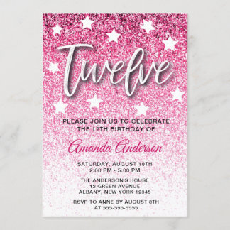 Girly Pink Glitzer Texture 12. Geburtstagsparty Einladung
