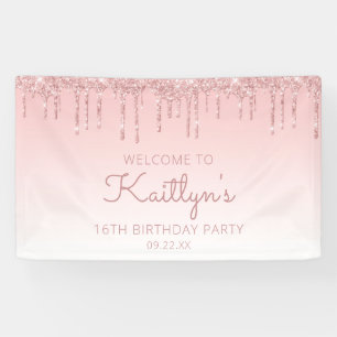 Girly Pink Glitzer Tropfen 16. Geburtstagsparty Banner