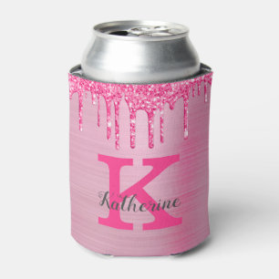 Girly Pink Glitzer Tropfen Chic Glam Monogram Name Dosenkühler
