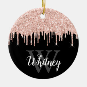 Girly Pink Glitzer Tropfen Grau Monogram Foto Cera Keramik Ornament