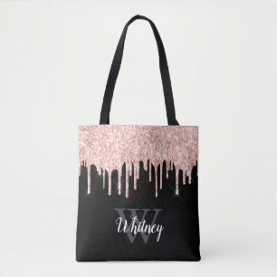 Girly Pink Glitzer Tropfen Grau Monogramm Tasche