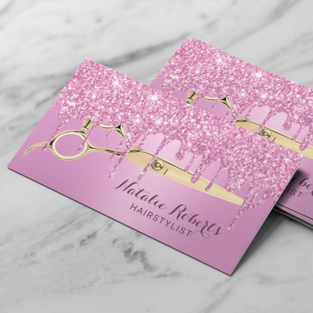 Girly Pink Glitzer Tropfen Schönheitssalon Visitenkarte (Von Creator hochgeladen)
