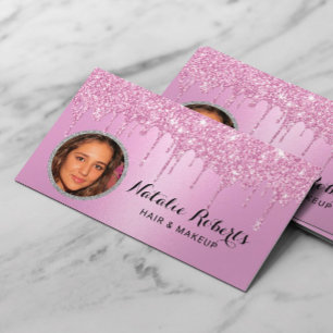 Girly Pink Glitzer Tropfens Beauty Salon Foto Visitenkarte