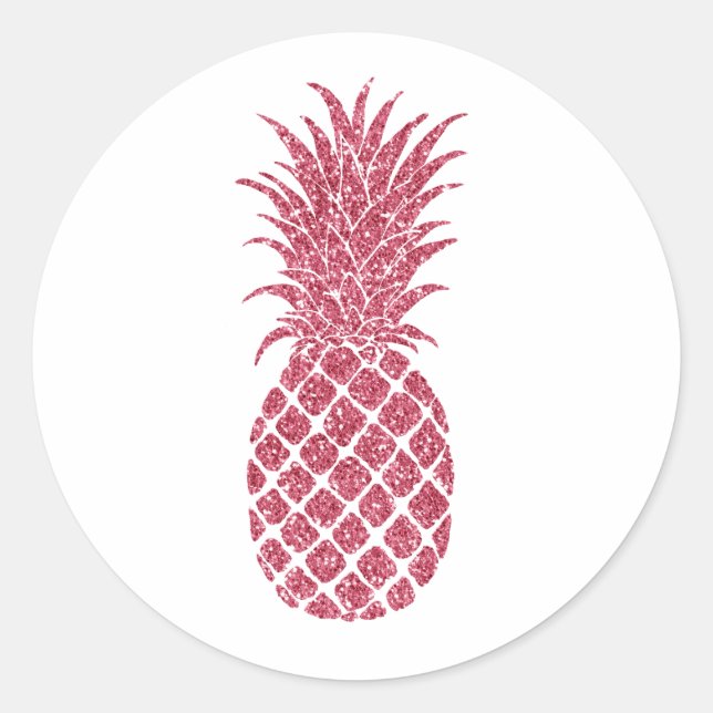 Girly Pink Glitzer Tropischer Ananas Runder Aufkleber (Vorderseite)