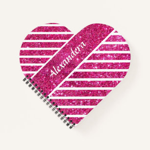 Girly Pink Glitzer und White Script Moderne Glaise Notizbuch