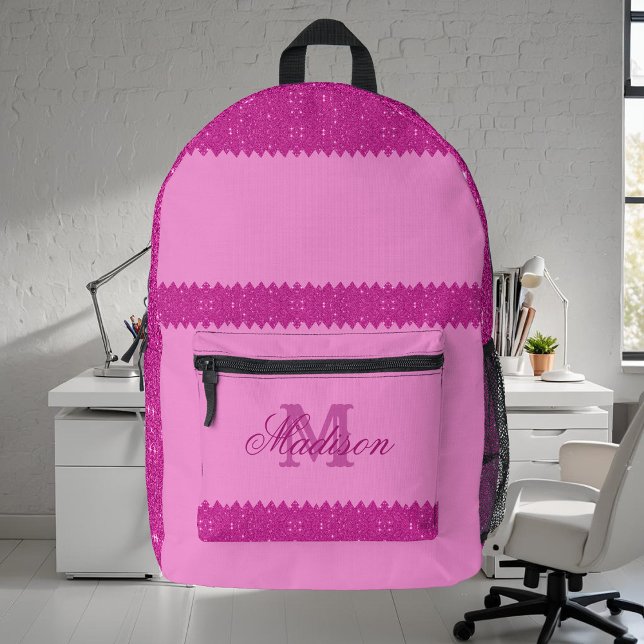 Girly-pink-Glitzer-Zackenbecher, Monogramm, kunden Bedruckter Rucksack (Von Creator hochgeladen)