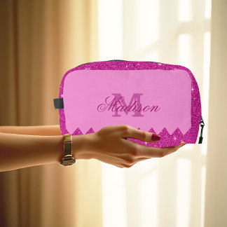 Girly-pink-Glitzer-Zackenbecher, Monogramm, kunden Waschbeutel