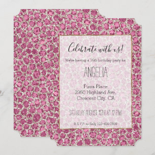 Girly Pink Glitzy Glam Glitzer Leopard Print Einladung