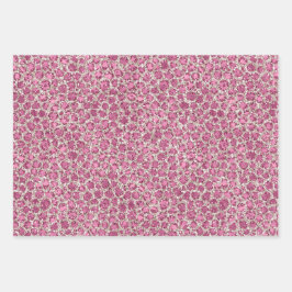 Girly Pink Glitzy Glam Glitzer Leopard Print Geschenkpapier Set