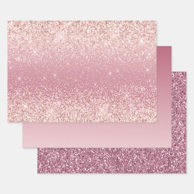 Girly Pink Glitzy Glitzer Geschenkpapier Set (Set)